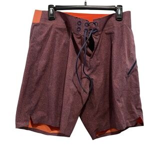 Lululemon Mens El Current Board Shorts Sz 34 Red Black Print Lace Up Zip Pocket